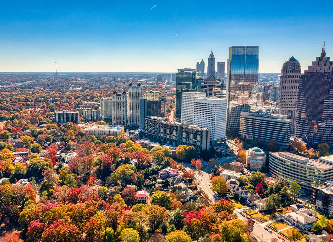 Aerial view of North Metro Atlanta neighborhood at golden hour
